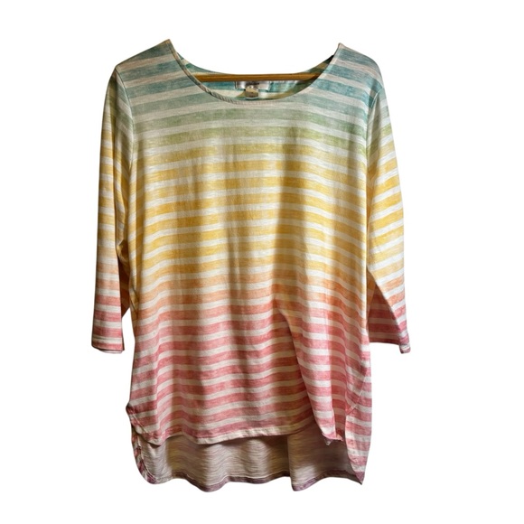 CJ Banks Women’s Multi Color Striped Cotton High Low Hem Scoop neck 1X - Picture 2 of 10